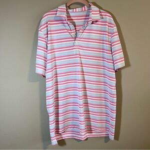 ✨ Johnnie-O Pink Blue Striped Short Sleeve Polo Men’s Large Golf